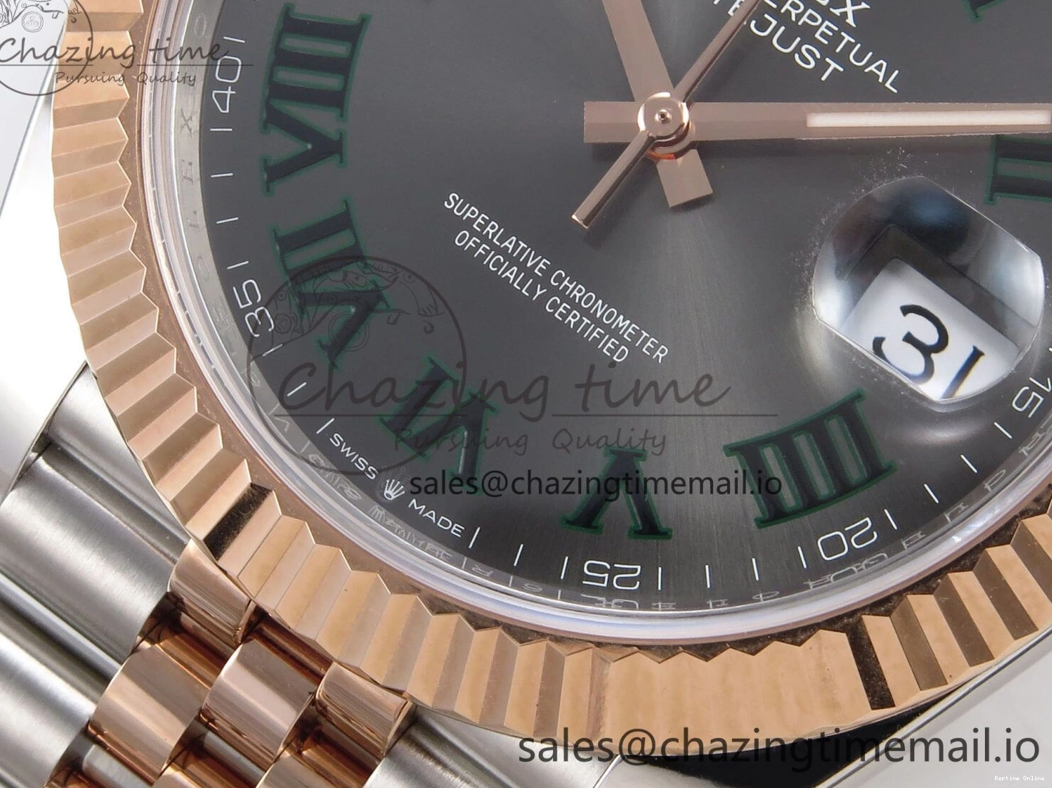 0122 DateJust 41 126331 ARF 1:1 Best Edition 904L Steel Gray Dial Green Roman Marker on SS RG Jubilee Bracelet SH3235（Gain Weight） FastDry 1103